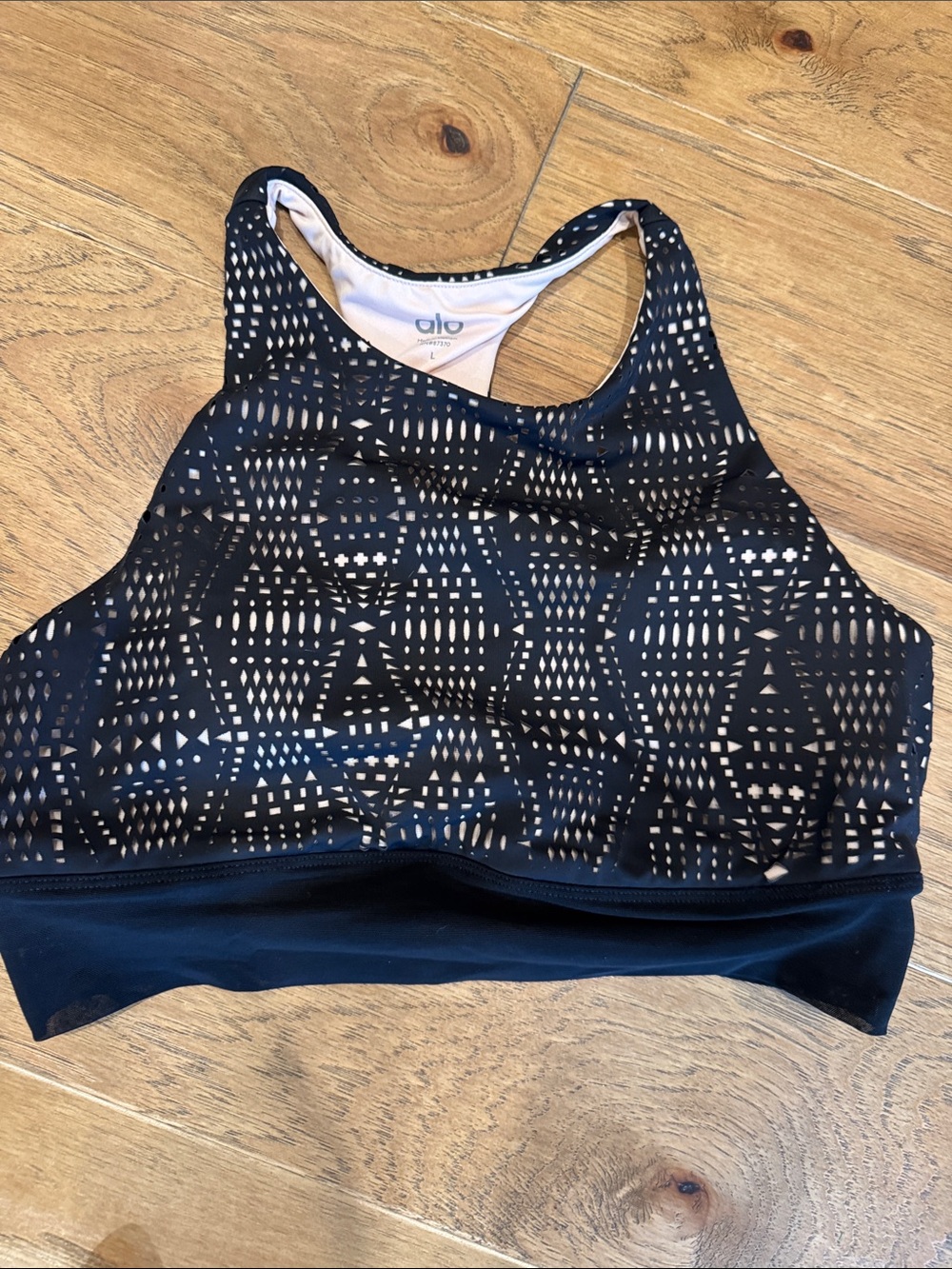 ALO Yoga Black Patterned High-Neck Sports Bra